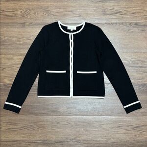 Sézane Brielle Cardigan Black White Trim Cropped Jacket XXS